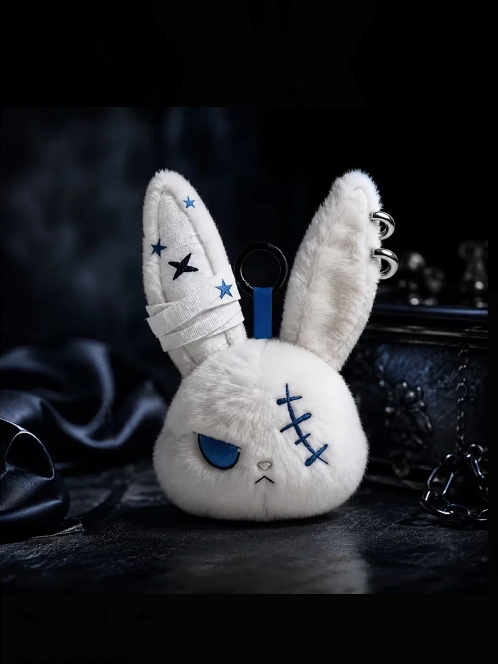 White Street Rabbit Gothic Plush Bunny Keychain Bag Charm